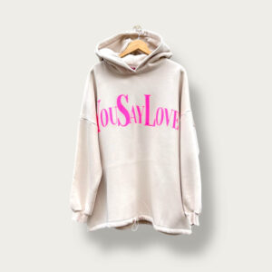 Bluza z kapturem beżowa „You Say Love”
