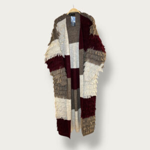 Sweter w paski "Frędzle" bordowy