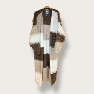 Sweter w paski "Frędzle" beżowy