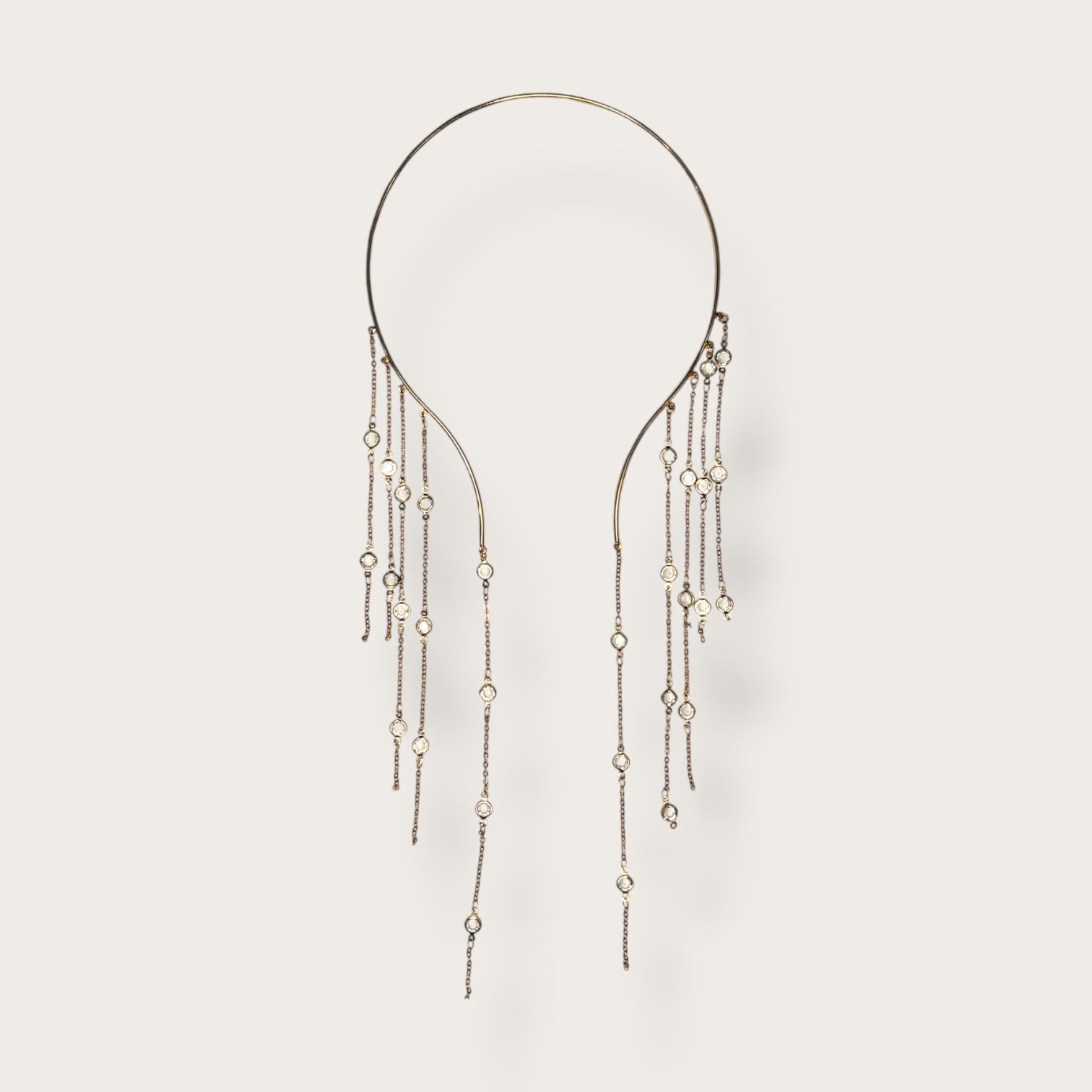 Naszyjnik pozłacany z łańcuszkami i kryształkami